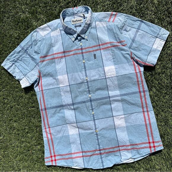 Barbour Croft Short Sleeve Shirt Button Down Tartan Plaid Lightweight Cotton XL - Picture 1 of 12